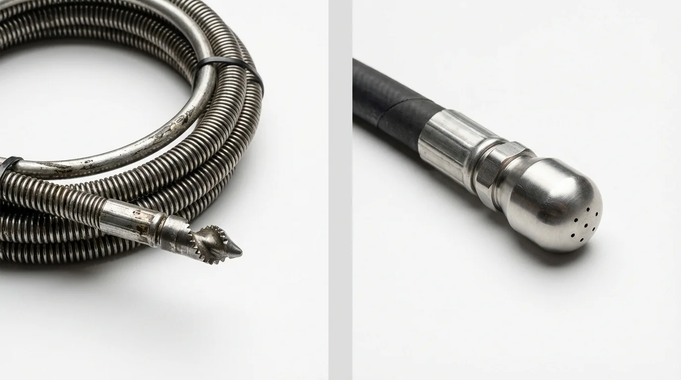 Drain snake cable and hydro jetting nozzle used for drain cleaning in Kamiah, ID