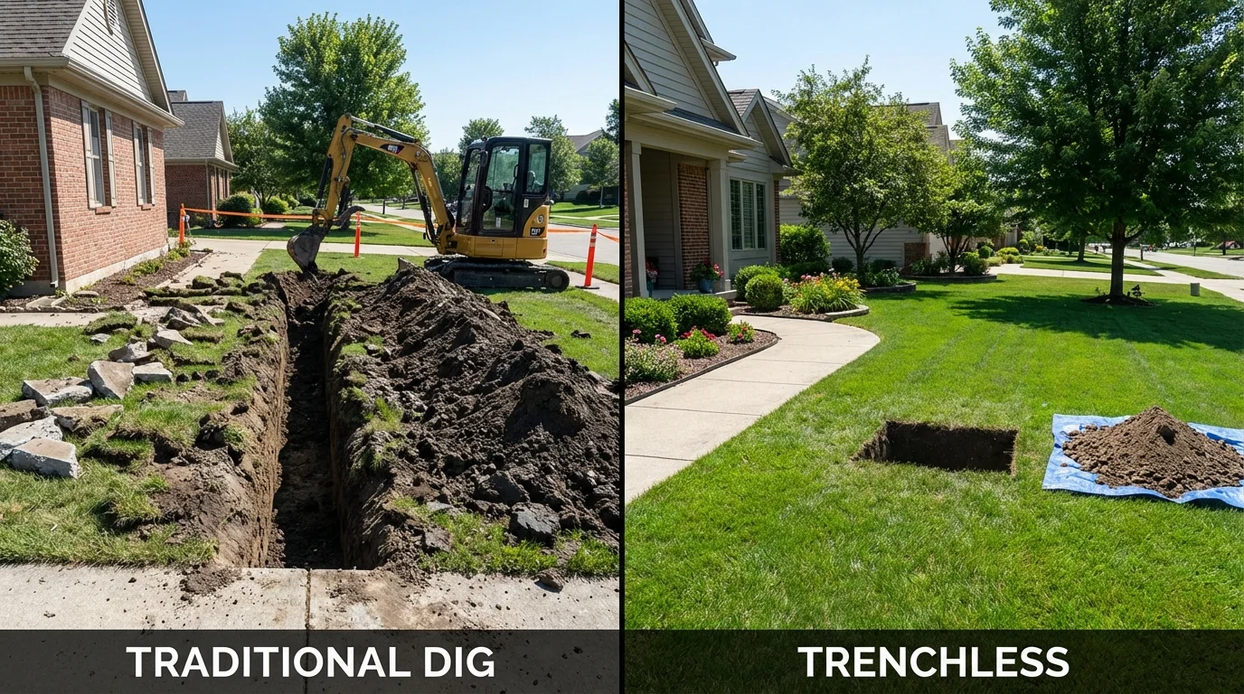 Trenchless sewer repair with minimal yard damage versus traditional excavation in Kamiah, ID